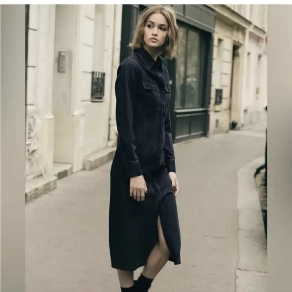 Zara Denim Button Up Shirtdress Blue - Picture 2 of 8